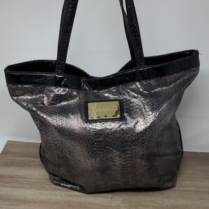 Betsyville Black and Silver Tote with Textured Metallic Finish